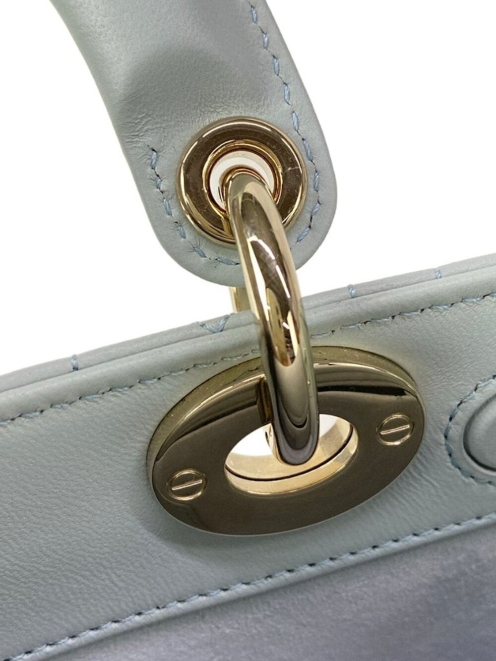 ★SOLD★ Dior Handbag Lady D-joy Bag Small Light Blue Gold Lambskin - Picture 15 of 15